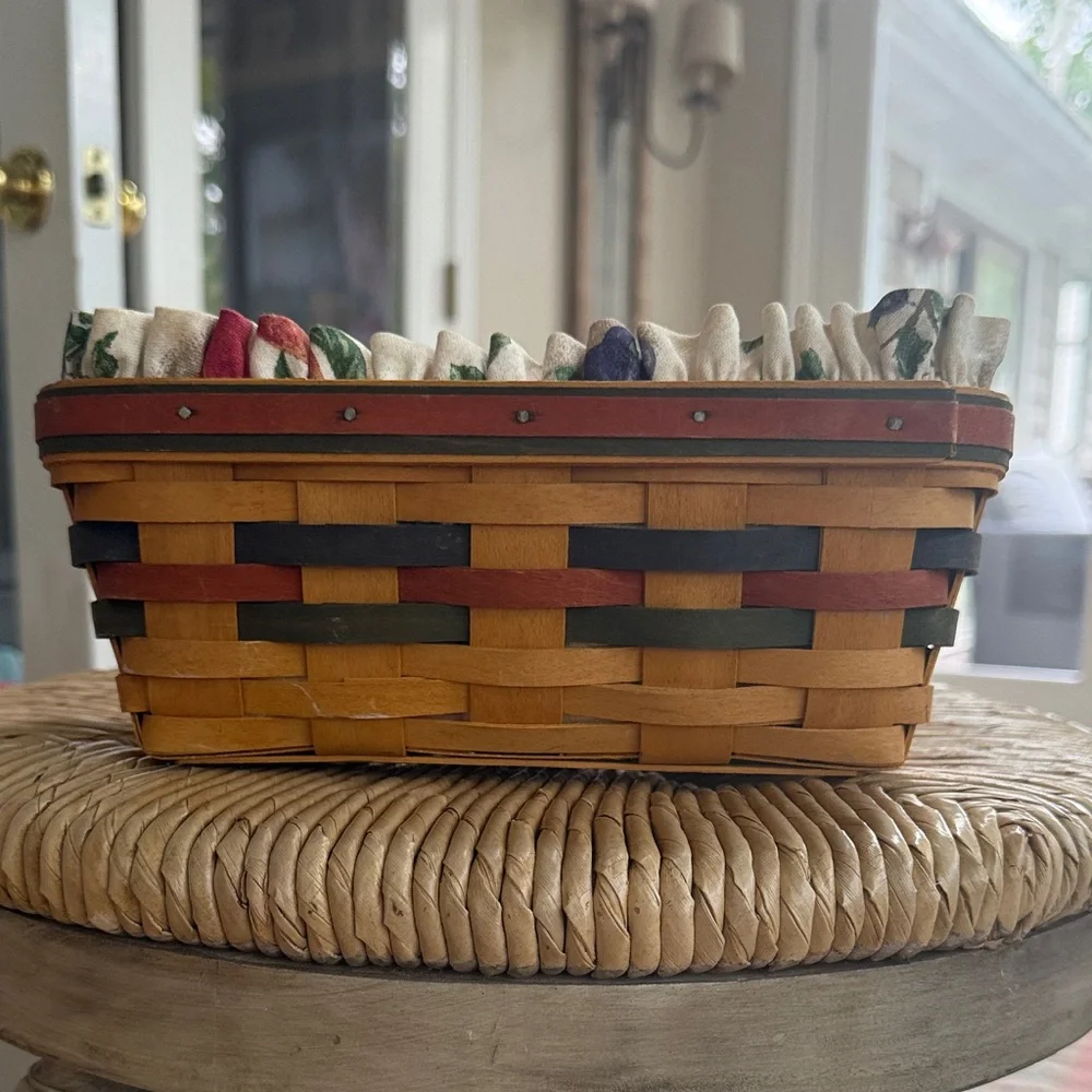1998 Longaberger Bakers Bounty Multicolor Woven Basket with Fabric Liner EUC